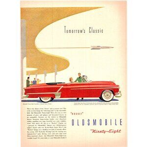 1952 Oldsmobile Ninety Eight 98 Convertible Vintage Print Ad MCM 50s Wall Art